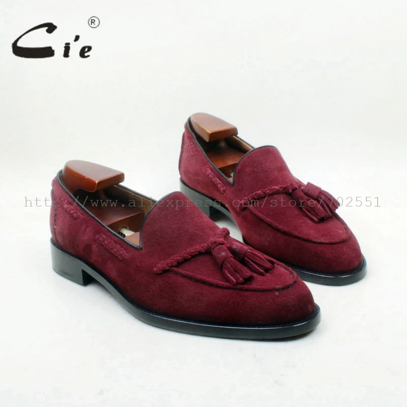 cie Round Toe 100% Genuine Leather Outsole Bespoke Adhesive Craft Handmade Wine Suede Tassels Slip-on Men's Shoe No.loafer 160 | Обувь