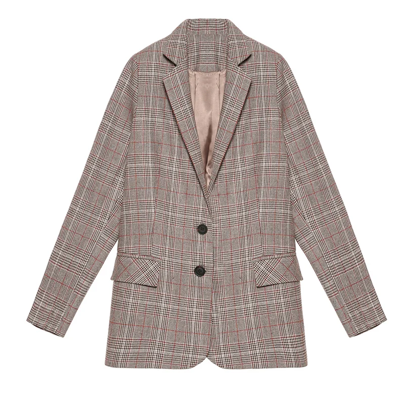 Высокое качество Новые женские блейзеры и куртки весна осень плед blaser feminino