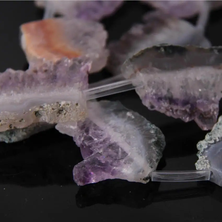 Approx9PCS Strand Raw Gems Druzy Slab Pendant Beads Purple Crystal Quartz Geode Drusy Slice Charm Jewelry Making | Украшения и
