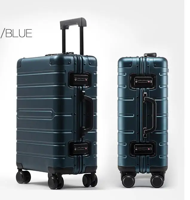 BLUE Carrylove Алюминиевый ручной чемодан 2" 24" 2" Спиннер металлический большой жесткий чемодан на колесиках - Цвет: BLUE