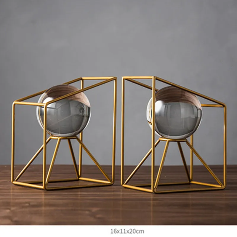

Modern Geometry Golden Stainless Steel Glass Ball Book File Creative Home Living Room Study Room Europe Ornament Decor M1489