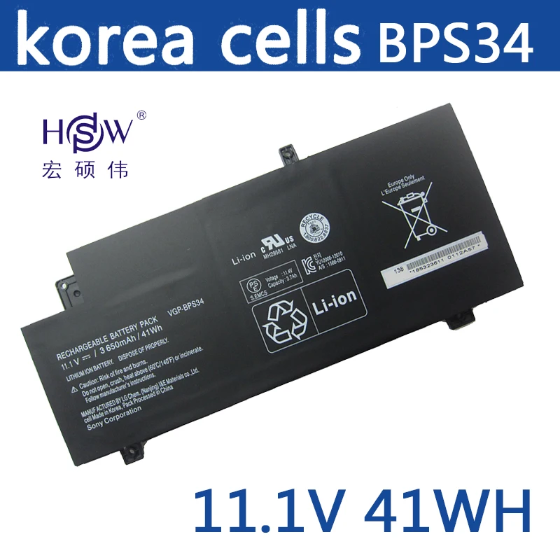 HSW Новый VGP BPS34 Аккумулятор для ноутбука SONY Vaio Fit 15 Touch SVF15A1ACXB SVF15A1ACXS SVF14A BPL34 bateria|laptop