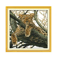 animal series cross stitch kit leopard on tree quiet rest pattern material bag handmade furniture sewing embroidery