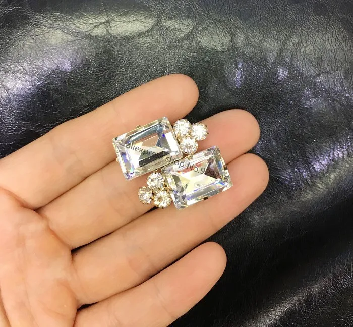 6 шт./лот высококачественные Прямоугольные стеклянные пуговицы с кристаллами и