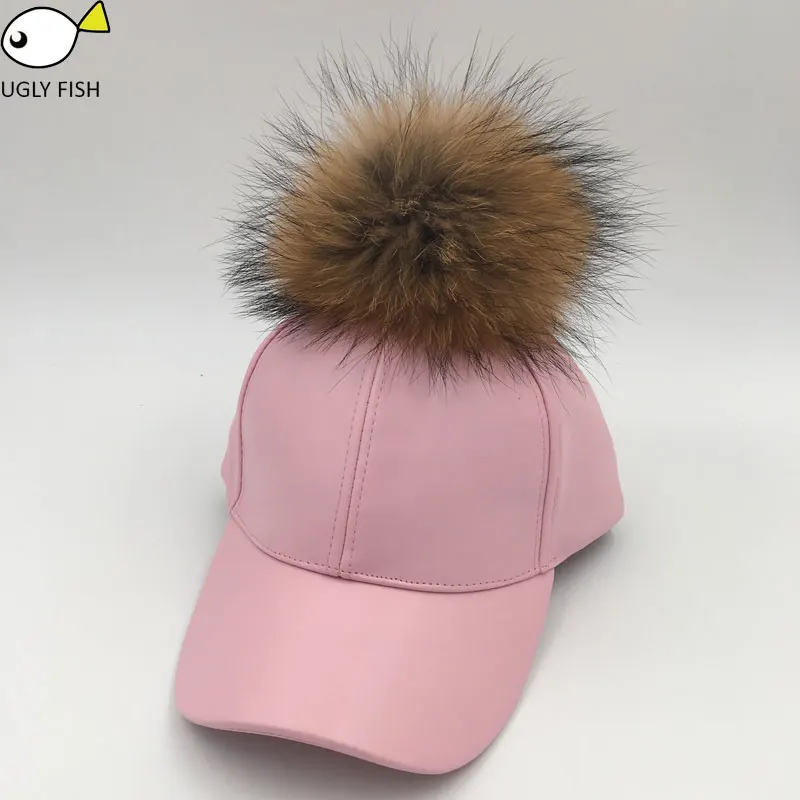 Искусственной Кожи Бейсболка с Pom Pom Pom Pom Snapback Snapback шапки bone gorras planas snapback крышка Бейсболки женщины шапки женские весна-осень - Цвет: pink