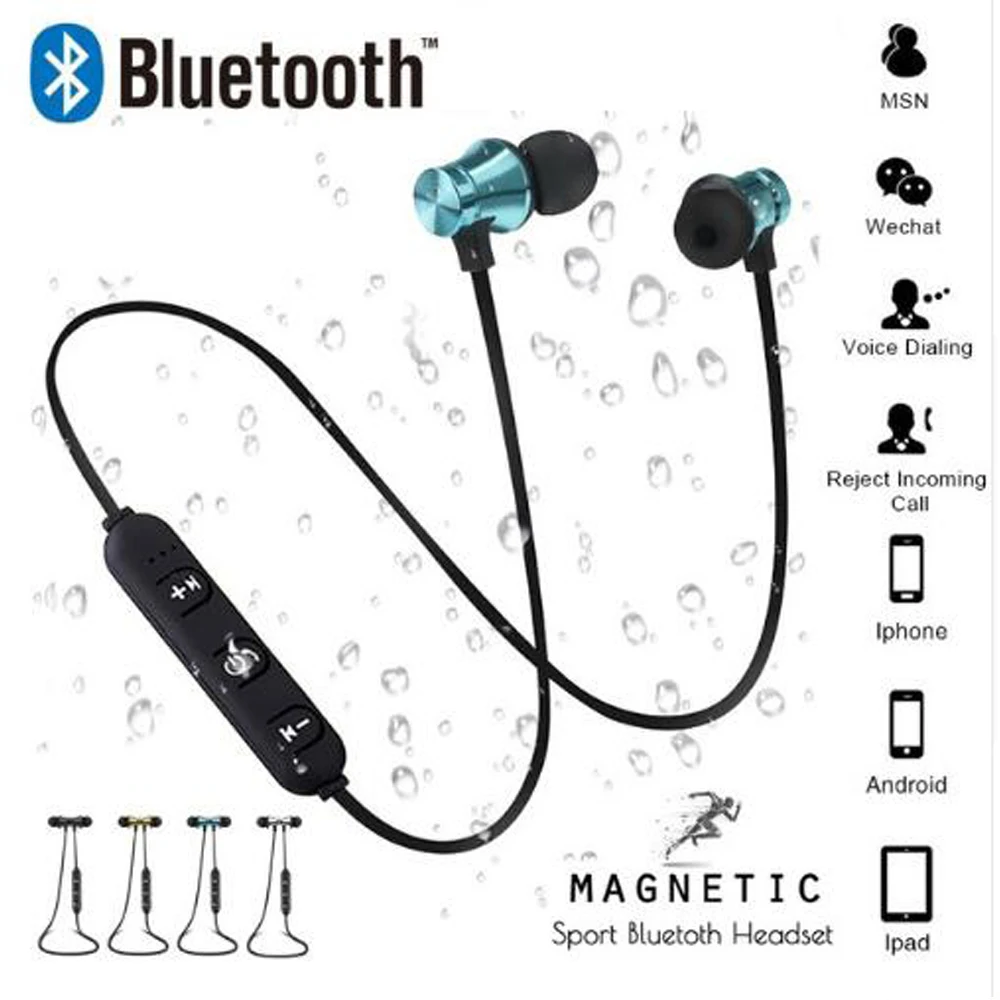 Беспроводные Bluetooth наушники магнитные спортивные с защитой от пота бас