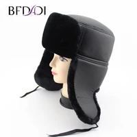 bfdadi 2021 winter warm bomber hats new arrival flat top ear flaps cap for men or women big size russian faux fur hat