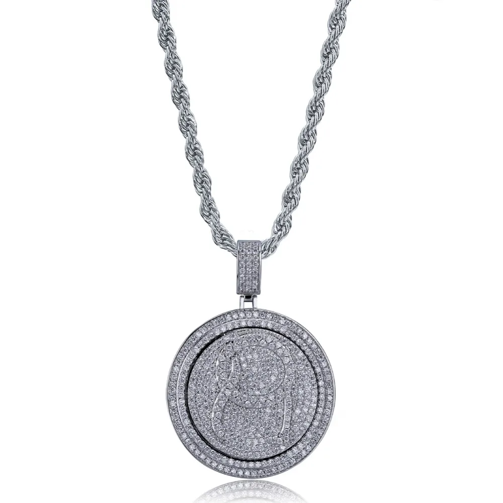 

Men's Hip Hop Cubic Zirconia Round Pendant Necklace Iced Out Gold Silver Color Tennis Chains Rhinestone Necklace Jewelry Gift