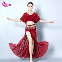 ruoru new 3 piece belly dance set belly dance practice wear bellydance costume skirt tops dress with belt dance wear
