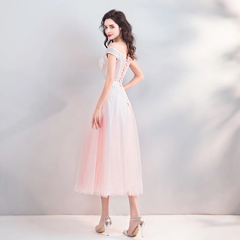 Женский коктейльный светильник SSYFashion розовое платье с вырезом лодочкой и