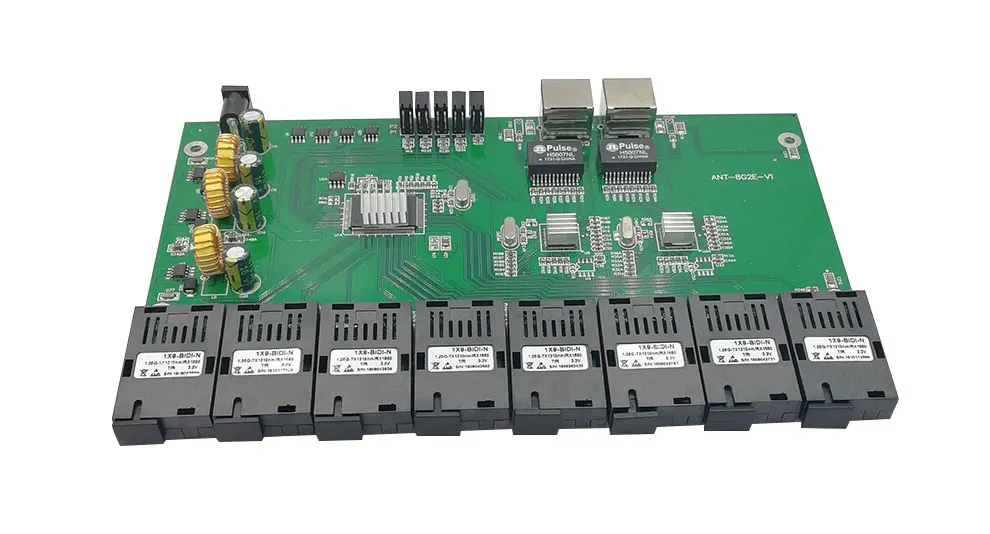 Гигабитный Ethernet коммутатор Ethernet волоконно-оптический медиаконвертер 8 портов 1,25G SC 2 RJ45 10/100/1000 M PCBA плата