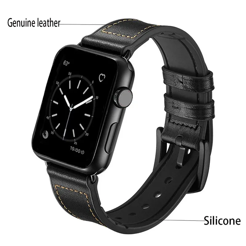 Black Чехол-накладка из искусственной кожи браслет для наручных часов Apple Watch, версии 44/40 мм спортивные запасной браслет ремешок для наручных часов iwatch, 4/3/2/1, 38, 42 мм, версия - Band Color: Black