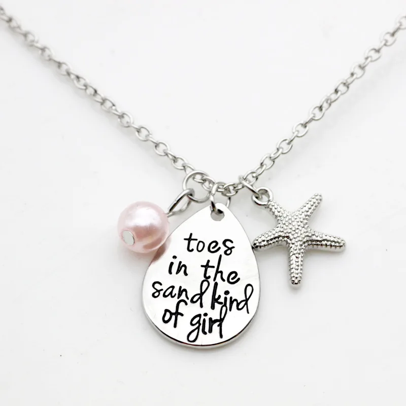 

10PCS Lettering Pendant toes in the sand kind of girl Charm Necklace Jewelry For Girl Gift Jewelry