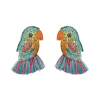 sparkly crystal bird earrings for women big summer earrings rhinestone fringe tassel hanging earrings statement party jewelry