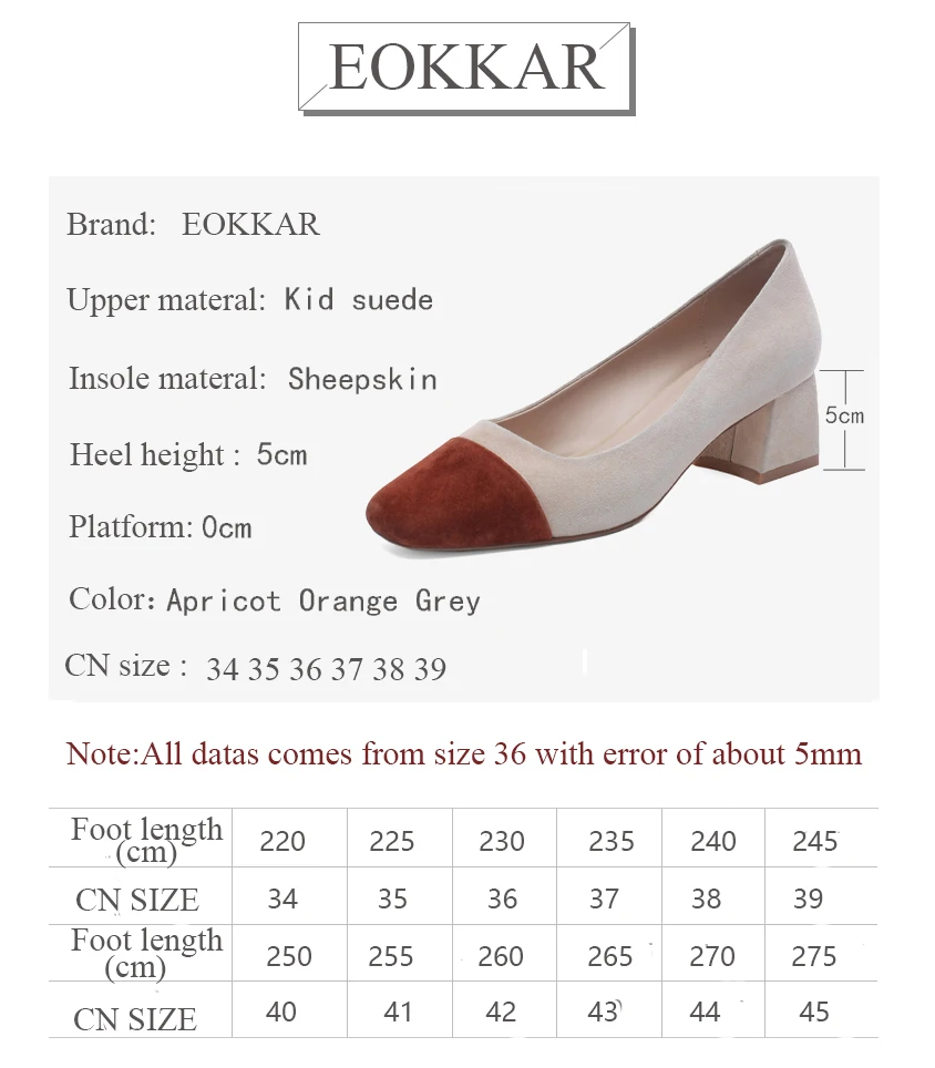 

Eokkar 2019 Women Pumps Square High Heel All Match Square Toe Kid Suede Genuine Leather Spring/autumn Ladies Pumps Size34-39