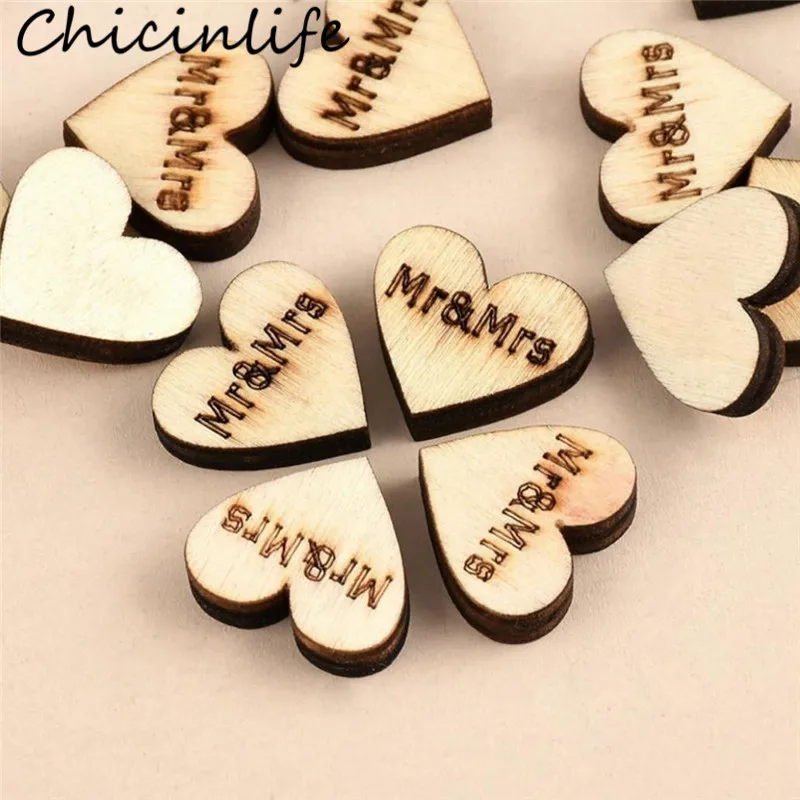 Chicinlife 50Pcs 2cm Wooden Mr&ampMrs Heart Confetti Wedding Party Decoration DIY Crafts Bride Groom Favors Table Scatter Supplies | Дом и сад