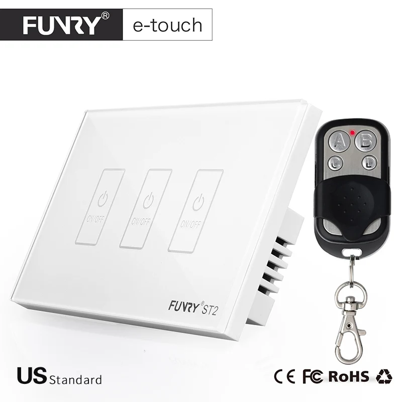 Funry нам Стандартный 3 Gang дистанционного Smart Switch кристалл Стекло Панель сенсорный