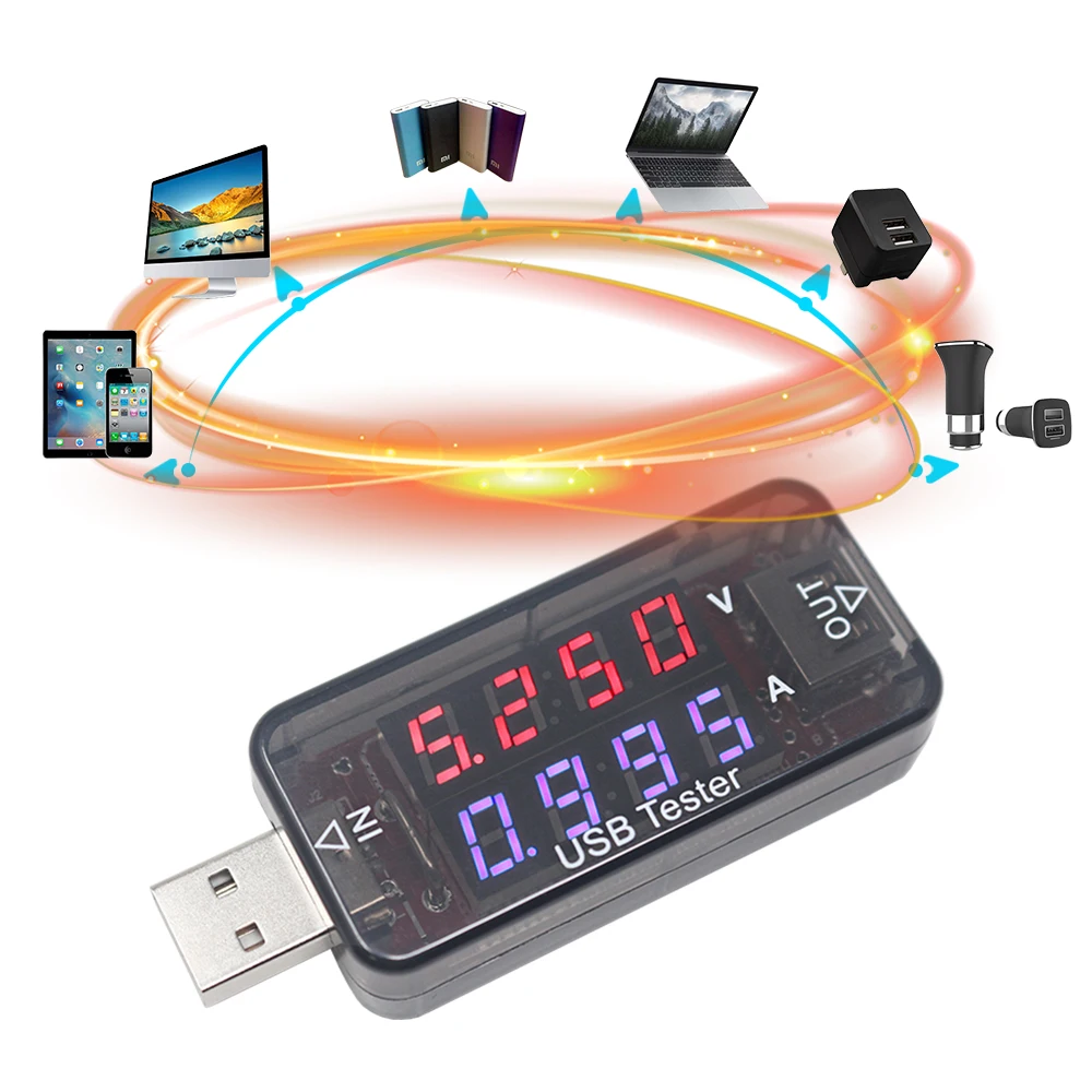 Двойной дисплей USB Тестер Вольтметр постоянного тока Амперметр Напряжение