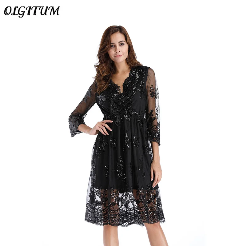 Горячая 2019 осеннее платье Vestido женское сексуальное v-образный вырез на шее из