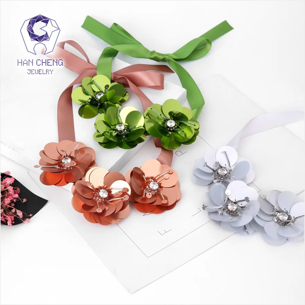 HanCheng новый модный ленточный галстук циркониевый цветок кулон ожерелье-чокер
