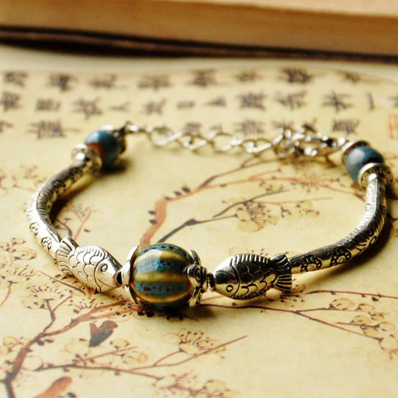 Керамические браслеты серебряного цвета бронзовые цветы рыба шарм манжеты