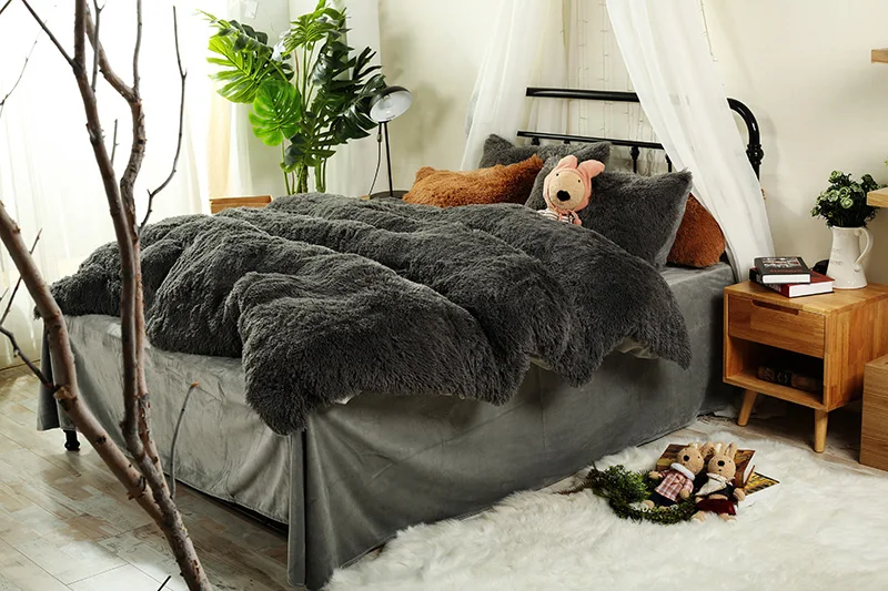 Зимние комплекты постельного белья из плотного флиса коричневого серого