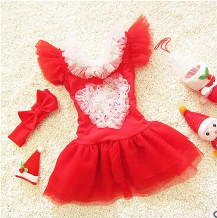 2016 младенческая девушка купальники красный рождество платье принцессы дети