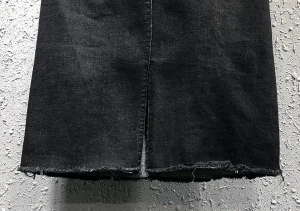 

denim skirt skirt women spring autumn new beading embroidered black split package hip step jeans skirt