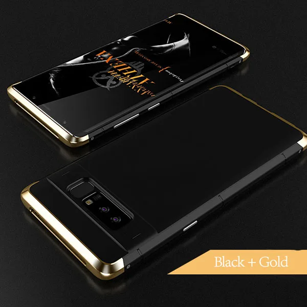 Black and Gold 360 противоударный защитный чехол для samsung Galaxy Note 8, чехол s 2 в 1, алюминиевый металлический бампер+ жесткий чехол из поликарбоната - Цвет: Black and Gold