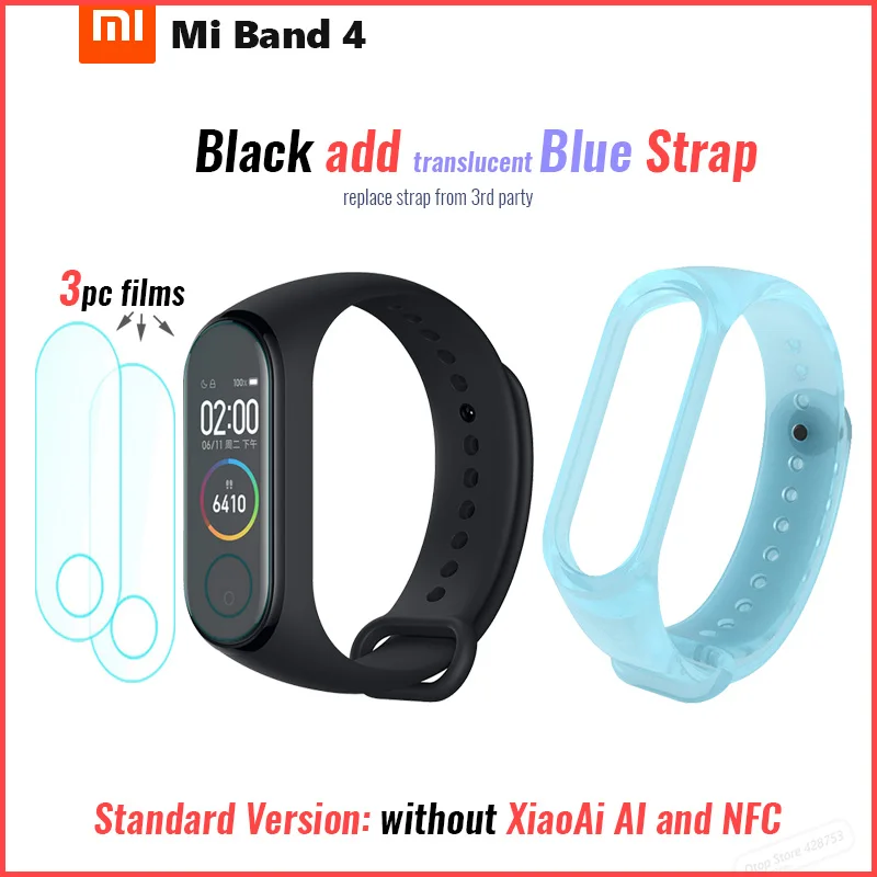 add film T blue stra Xiaomi Mi Band 4 Smart Band 4 Браслет фитнес-браслет Музыкальный контроль браслет Bluetooth 5 AMOLED цветной сенсорный экран - Цвет: add film T blue stra