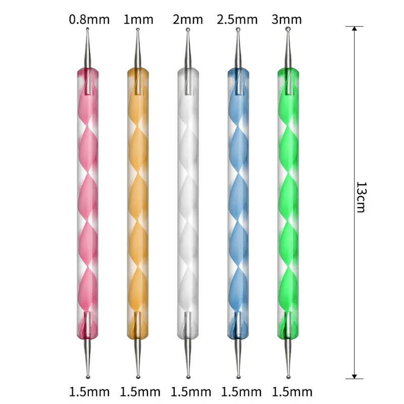 5pcs Wax Picker Rhinestone Dotting Pen Dual-ended Beads Handle Nail Art Tool Crystal Dot Pro Decoration Pencil Manicure E | Дом и сад