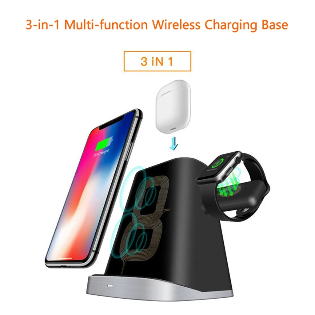 Беспроводное зарядное устройство Qi док станция держатель для Apple Watch Airpods 3 в 1 10 Вт
