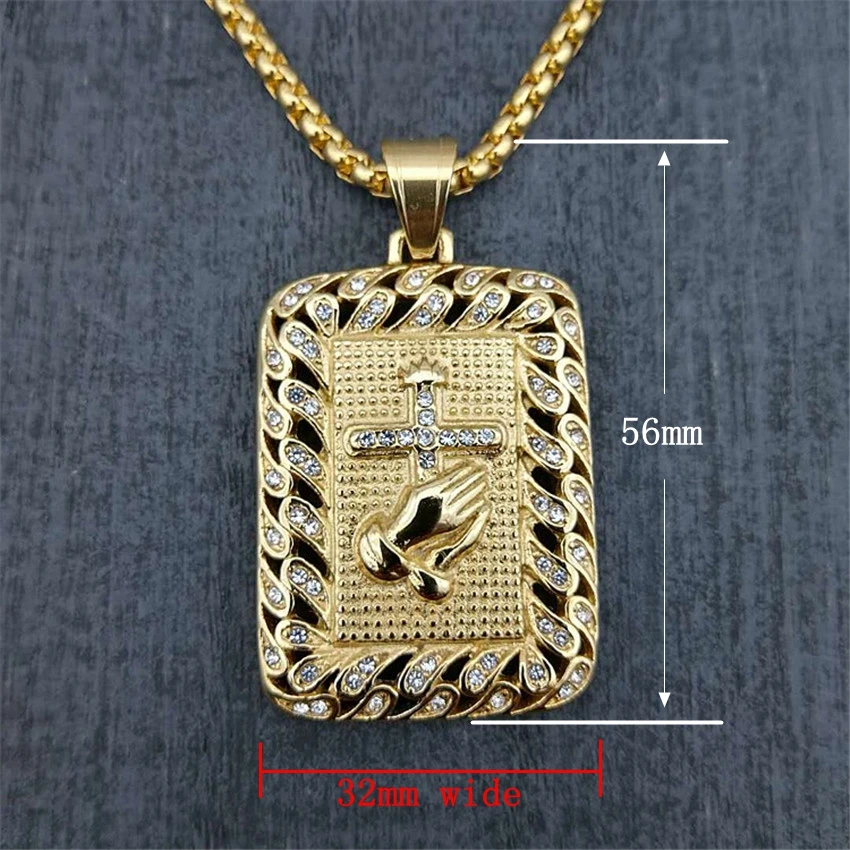 Хип хоп ледяной Bling квадрат Молитва Руки Крест Подвески Ожерелья золотой цвет