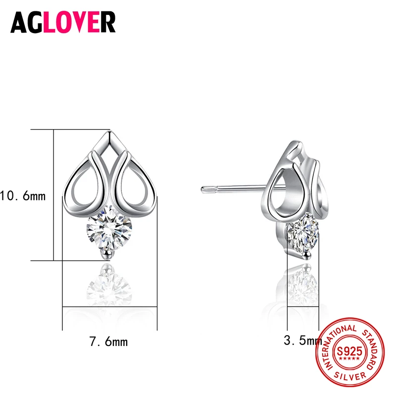 Женские серьги-сердечки AGLOVER роскошные серьги из серебра 925 пробы с кубическим