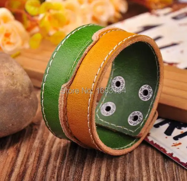 Желтый и зеленый кожаный браслет наручная повязка наручник обертывание