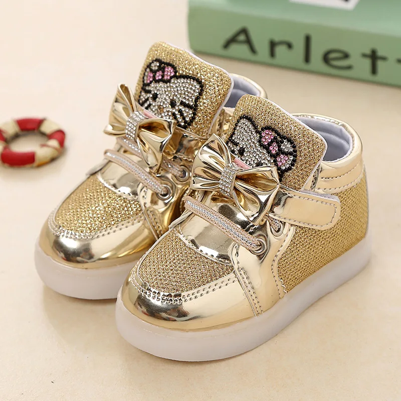 Children Shoes 2020 New Autumn Fashion Rhinestone LED Girls Princess Cute Casual with Light Sport Kids Sneakers | Детская одежда и