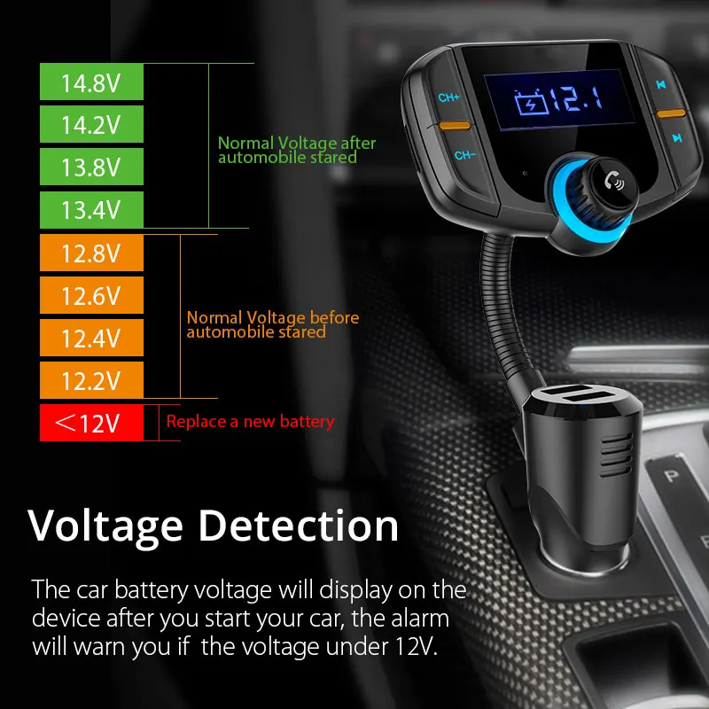 Автомобильный FM трансмиттер JINSERTA BT70 с Bluetooth модулятор передатчик двойным USB