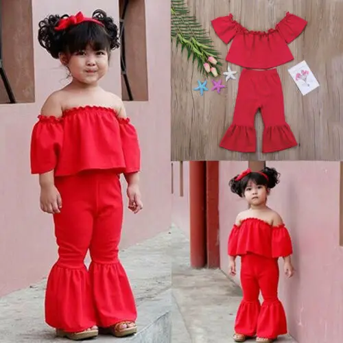 Одежда с открытыми плечами для маленьких девочек милые брюки колокольчиками