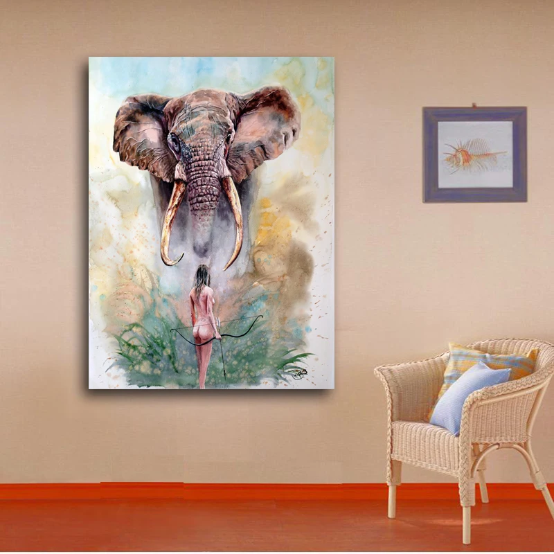 

Modern Wall Art Girl And Elephant Canvas Paintings For Living Room Canvas Art Prints Cuadros Decorative Pictures Unframed