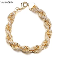 vanaxin inlaid cubic zirconia hip hop singapore twisted mens bracelets goldsilver color rope chain fashion jewelry male gift