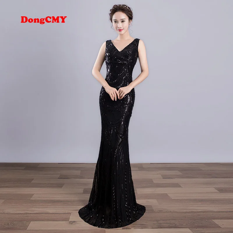 

Evening Dress Party DongCMY New Mermaid Sexy Formal 2021 Black Female Court Train Sleeveless