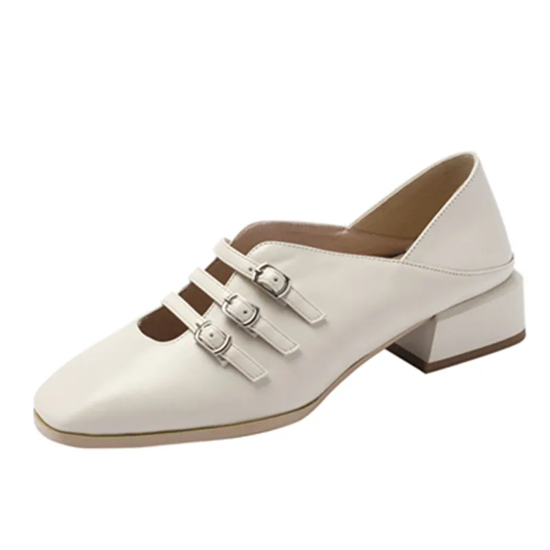 beige loafers Женские лоферы в римском стиле из натуральной коровьей кожи с ремешком и пряжкой; женские весенние туфли-гладиаторы телесного цвета на плоской подошве с вырезами; женская обувь на толстой мягкой подошве - Цвет: beige loafers