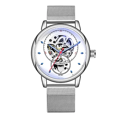 White Relojes Hombre дизайн ORKINA механические часы с каркасом автоматические часы с кожаным/сетчатым ремешком из нержавеющей стали Relogio Masculino - Цвет: White