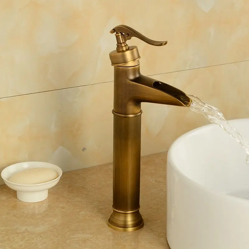 Brass Antique Faucet Higher Bathroom Mixer Tap Waterfall Vintage Sink ColdHot Basin china sanitary ware | Обустройство дома