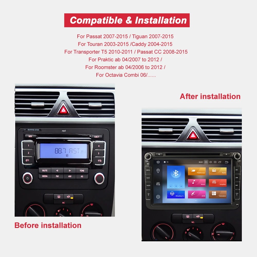 Автомобильный мультимедийный плеер Bonroad DVD 2din для Volkswagen Caddy Golf Passat Polo Tiguan Skoda Seat GPS
