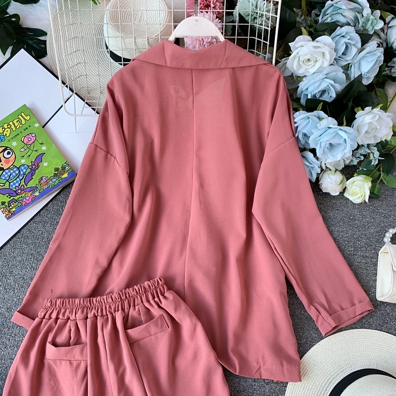 ALPHALMODA Лето Осень женский жакет с длинным рукавом+ топ на бретельках+ шорты повседневный комплект из 3 предметов женский однотонный наряд
