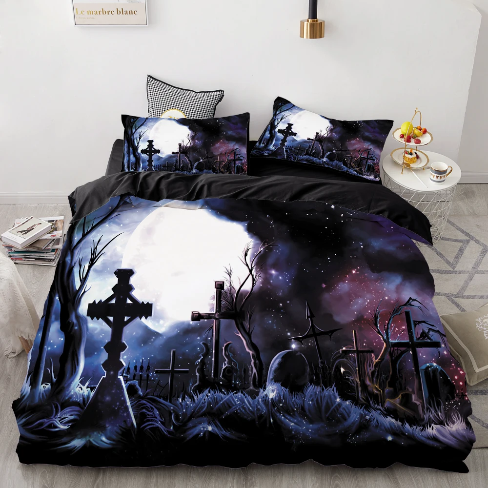 Halloween-07 Набор постельного белья с 3D принтом на заказ/Европа/США королева/король, набор пододеяльников, одеяло/покрывало, набор Хэллоуина силуэт человека, Прямая поставка - Цвет: Halloween-07