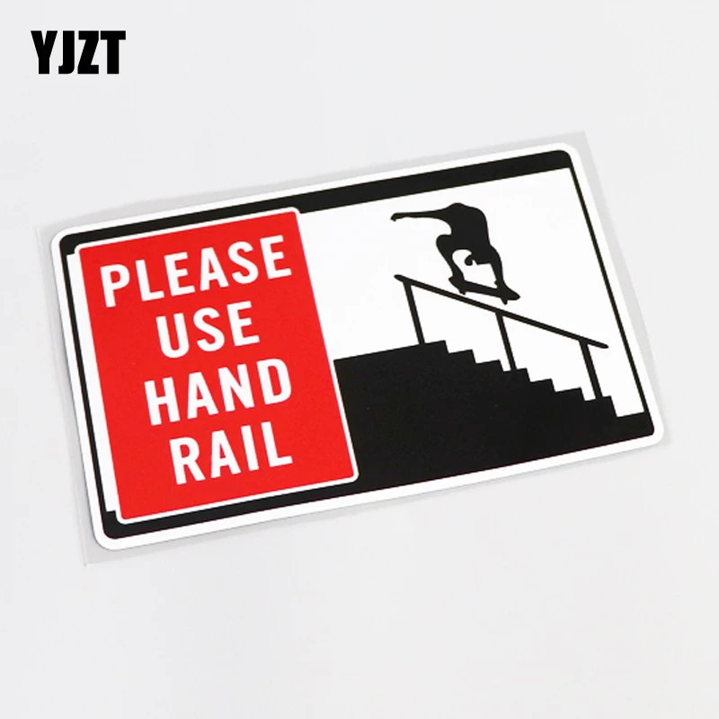 

YJZT 12.7CM*8.3CM Fashion Please Use Hand Rail Warning Mark PVC Decal Car Sticker 13-0592