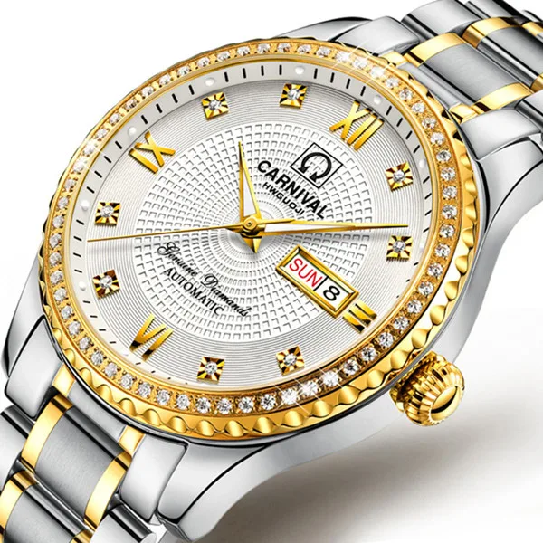 Golden white Мужские часы Топ Бренд роскошные золотые часы Неделя Дата светящиеся водонепроницаемые часы Ceasuri Relogio браслет часы мужские Hodinky часы - Цвет: Golden white