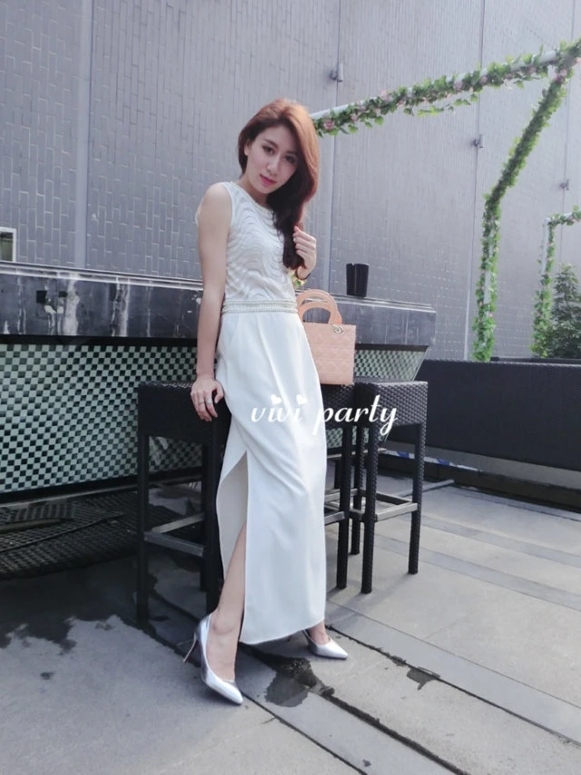 Sleeveless Beading White High Quality Brand Style Maxi Women Beauty Dress 2014 | Женская одежда